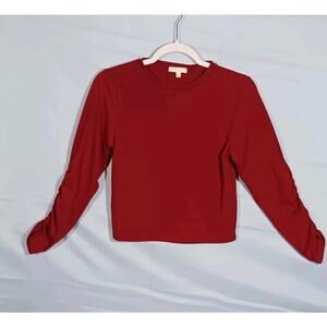 Chelsea & Violet Girls Large Cropped Long Ruched Sleeve T-Shirt Top Red